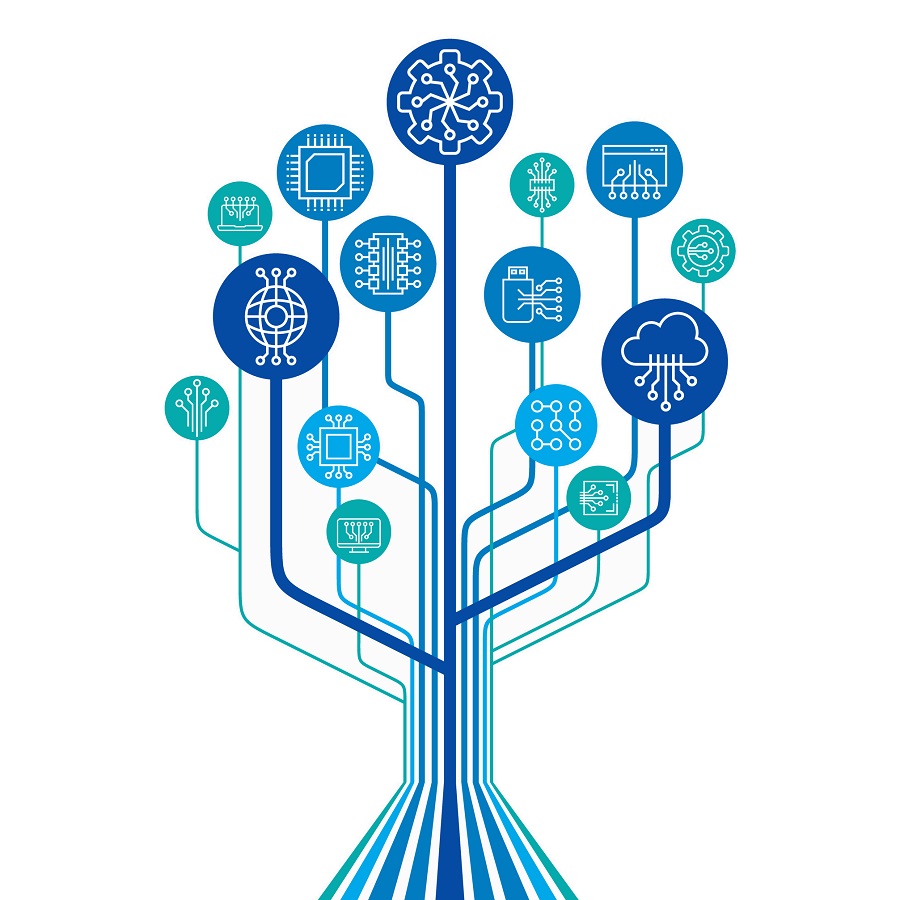Tree,Of,Computer,Tecnology,Icons,Connection,Concept.,Electronic,System,Network. data-tree